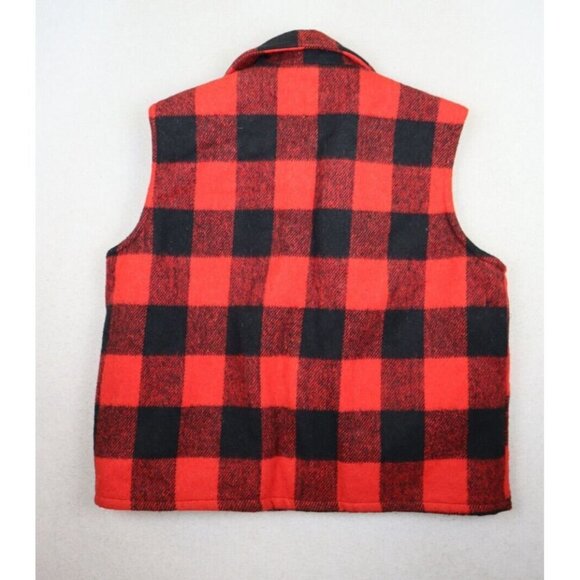 VINTAGE 70s MEN'S RED BLACK BUFFALO PLAID SHERPA LINED VEST - AVON - SIZE M - Picture 4 of 9
